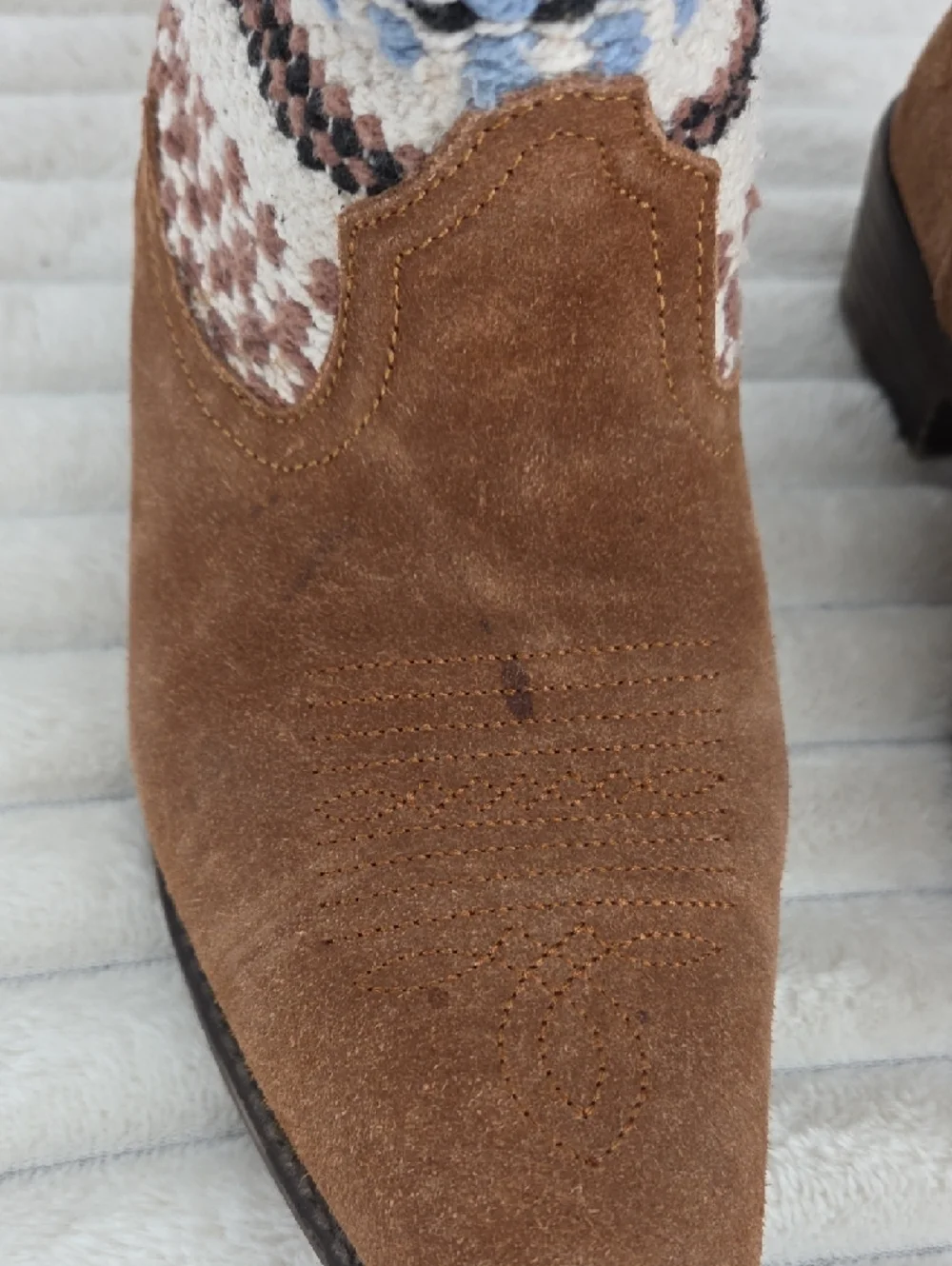 Roper Brown Suede Ankle Boots with Woven Multi-Color Shaft